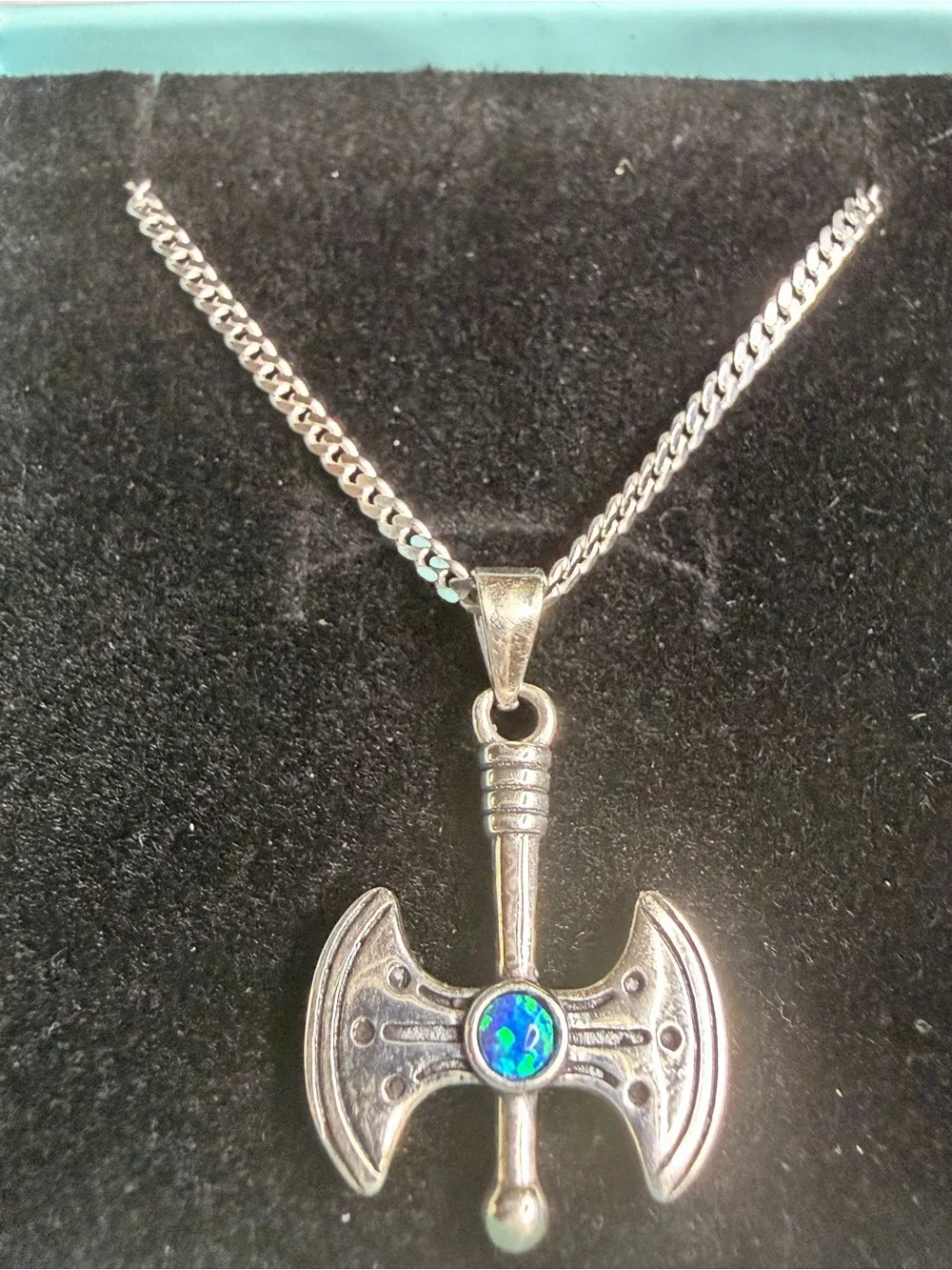 Sterling Silver Opal Axe Necklace